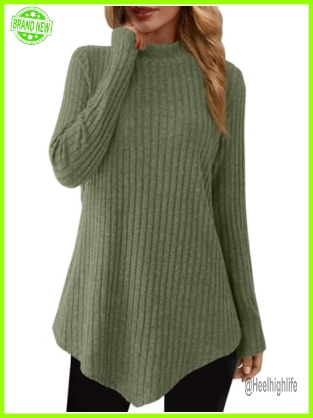 Long Sleeve Ribbed Knit Tunic Sweater Top